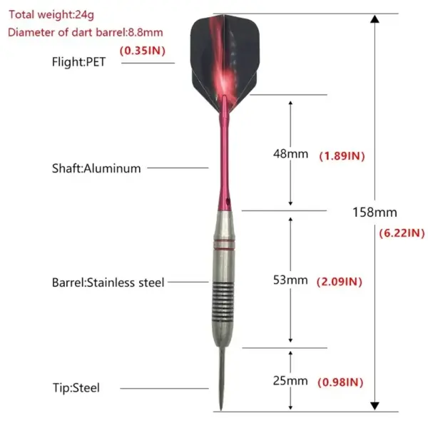 24g Stainless Steel Dart Set with Aluminum Rods - Image 2