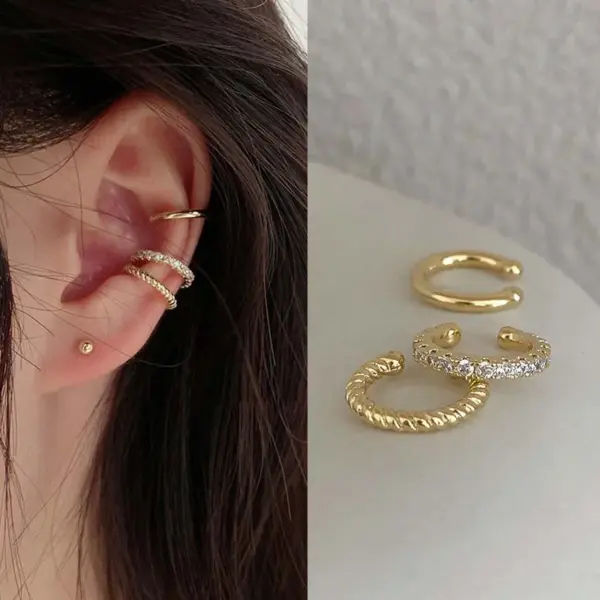 Geometric Rhinestone Clip Ear Cuff Earrings - Image 10