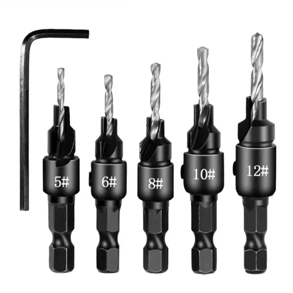 5pc Countersunk Drill Bit Set for Woodworking - Image 3
