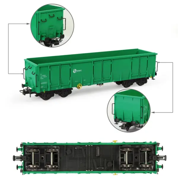HO Scale 1:87 Green RENFE Gondola Car Set - Image 3