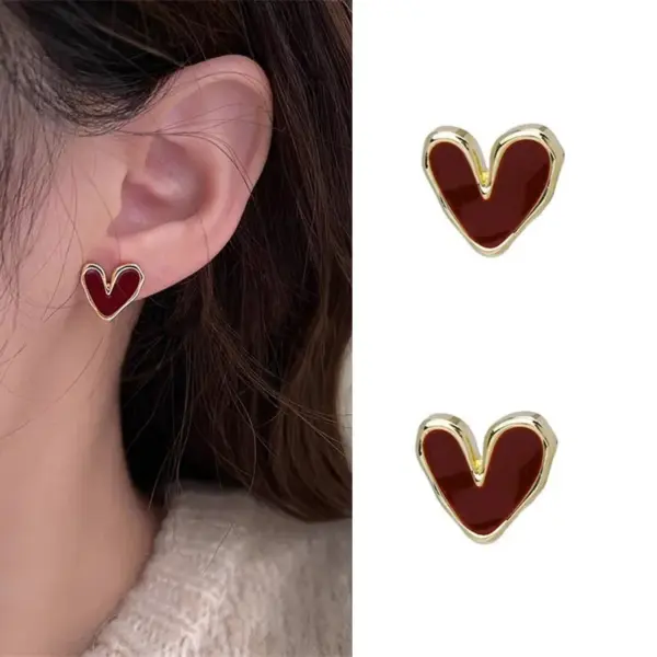 Red Heart Acrylic Stud Earrings - Image 2