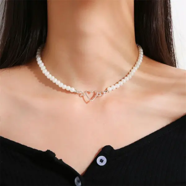 Elegant Black Ribbon Choker Necklace with Pearls - Image 10