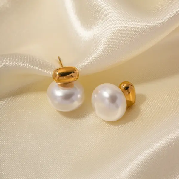 Delicate Pearl Stainless Steel Stud Earrings - Image 4