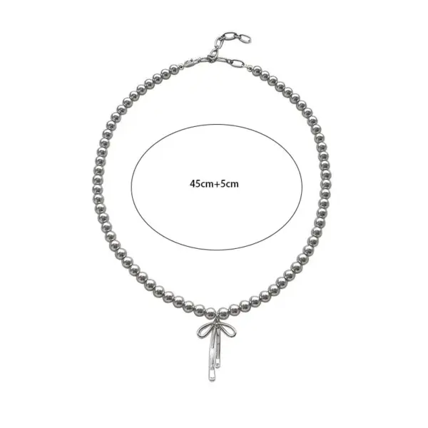 Bowknot Pendant Choker Necklace with Pearls - Image 6