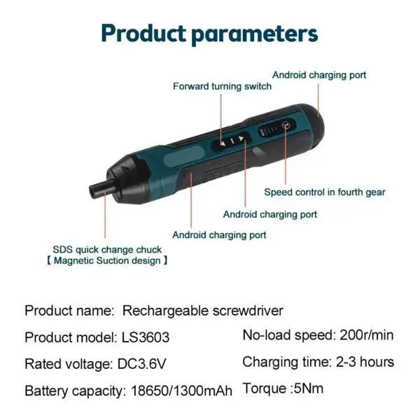 Cordless Electric Screwdriver with 1300mAh Battery - Image 3