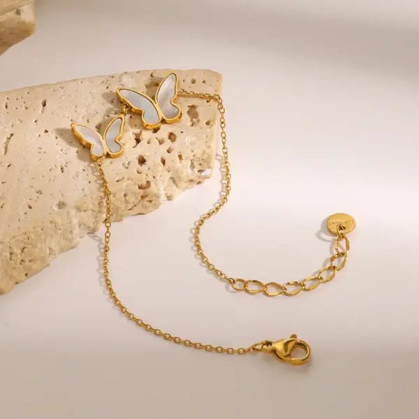 18K Gold Stainless Steel Butterfly Charm Bracelet - Image 4