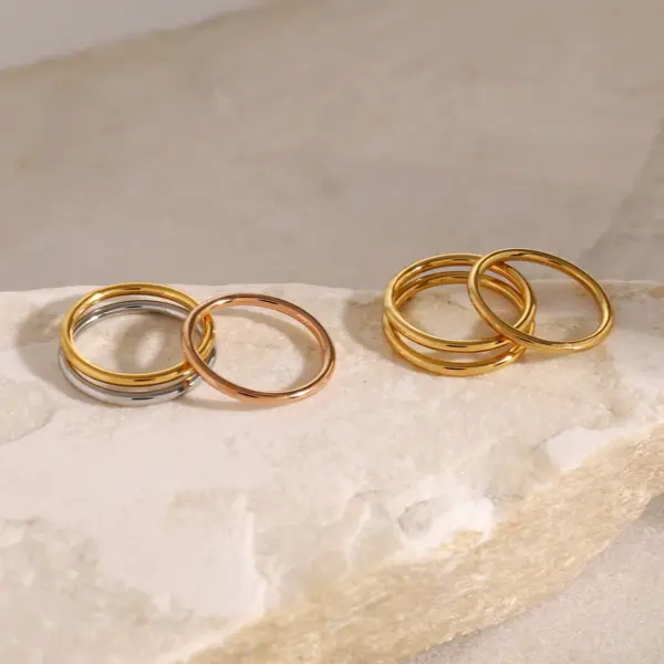 Colorblocked Stainless Steel Rings Set for Women - Image 6