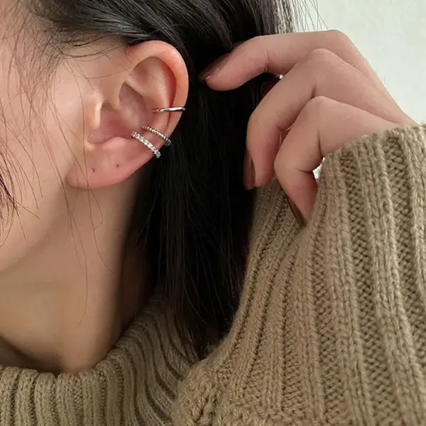 Geometric Rhinestone Clip Ear Cuff Earrings - Image 9