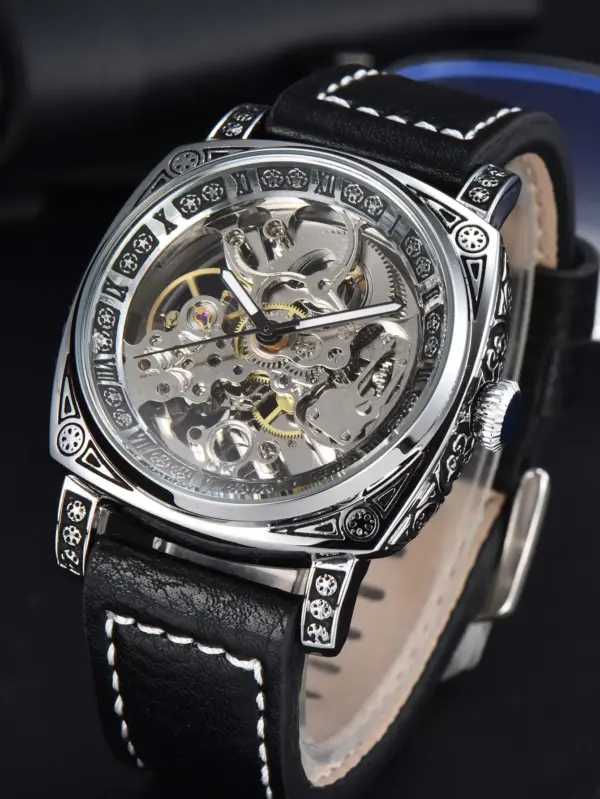 LONGLUX L8071 Retro Mechanical Leather Watch - Image 2