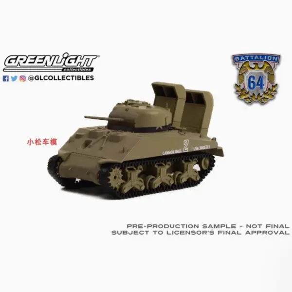 1:64 Scale Diecast M4 Sherman Tank Model - Image 3