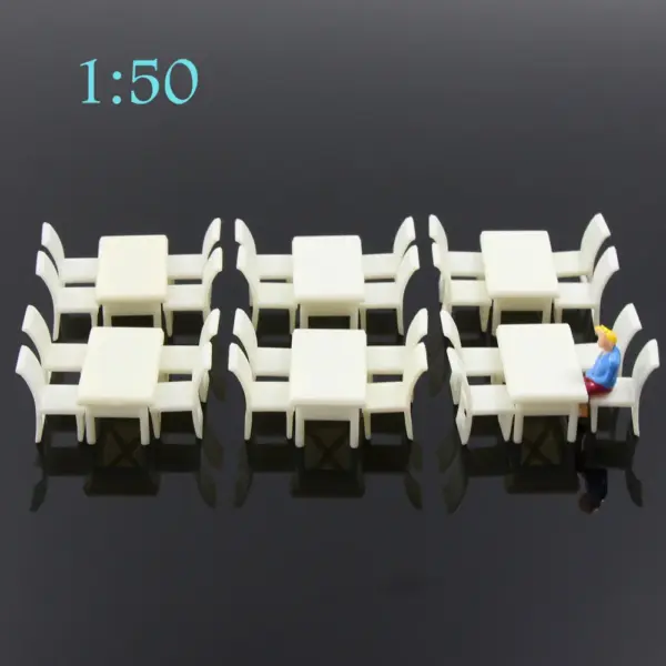 O Scale 1:50 White Dining Table Chair Set - Image 2