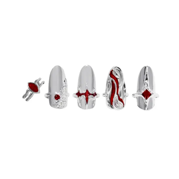 Adjustable Silver Nail Armor Ring Set - Image 9
