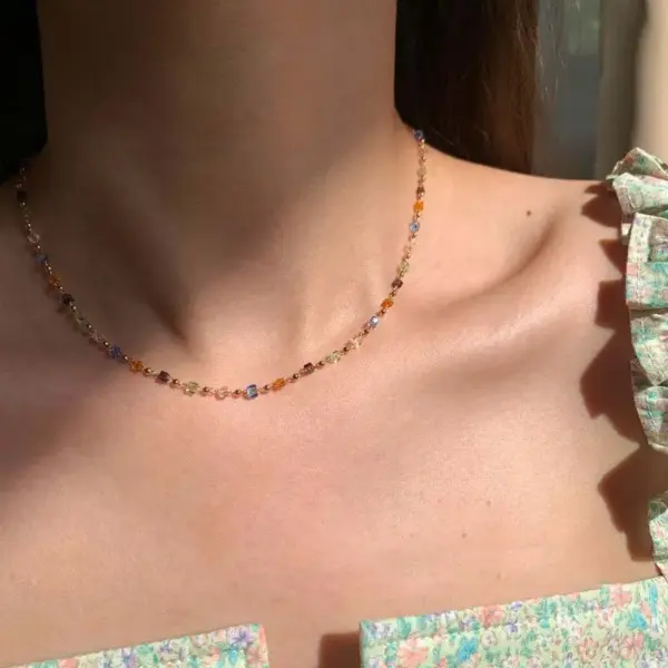 Geometric Acrylic Choker Necklace with Natural Stones - Image 8