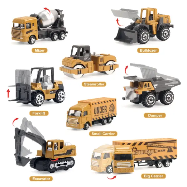 8pcs Alloy Construction Trucks Set with Accessories - Image 3