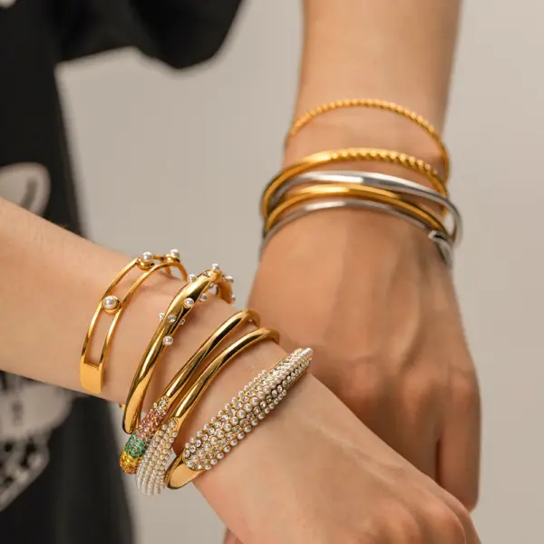 Trendy Stainless Steel Geometric Bangle Bracelet - Image 3