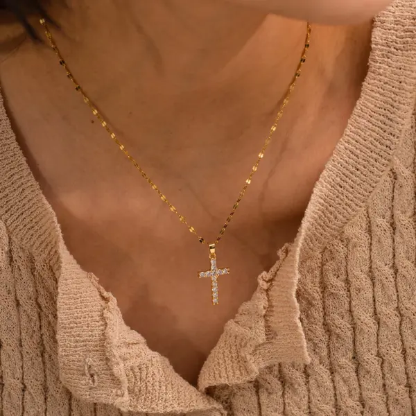 Stainless Steel 18K Gold Plated Cross Necklace - Image 5