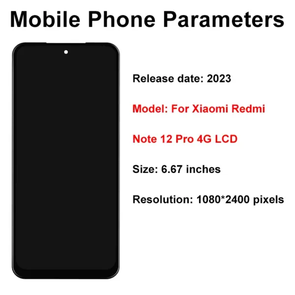 AMOLED Display Screen for Xiaomi Redmi Note 12 Pro - Image 2