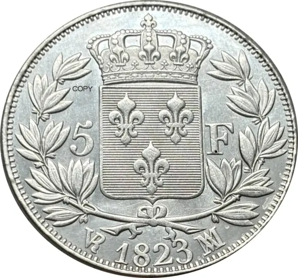 1823 Louis XVIII Silver Plated 5 Francs Coin - Image 4