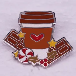 Mocha Enamel Coffee Brooch with Chocolate Design