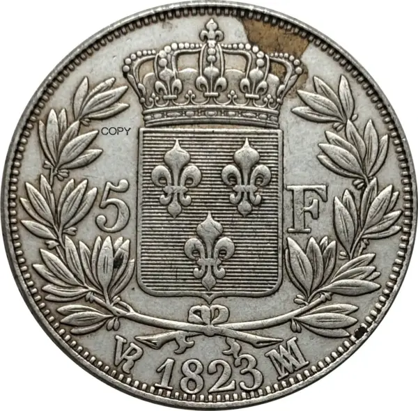 1823 Louis XVIII Silver Plated 5 Francs Coin - Image 6