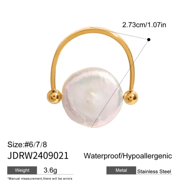 Gold Plated Stainless Steel Pearl U-shaped Ring - Image 7