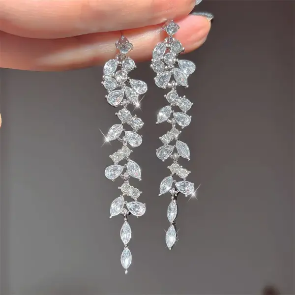 Sliver Maple Leaf Tassel Drop Earrings - Image 3