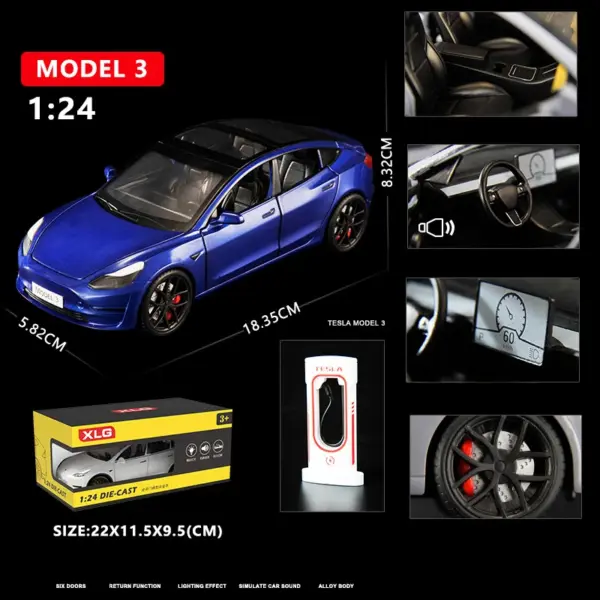 1:24 Tesla Model 3 Diecast Metal Car - Image 15
