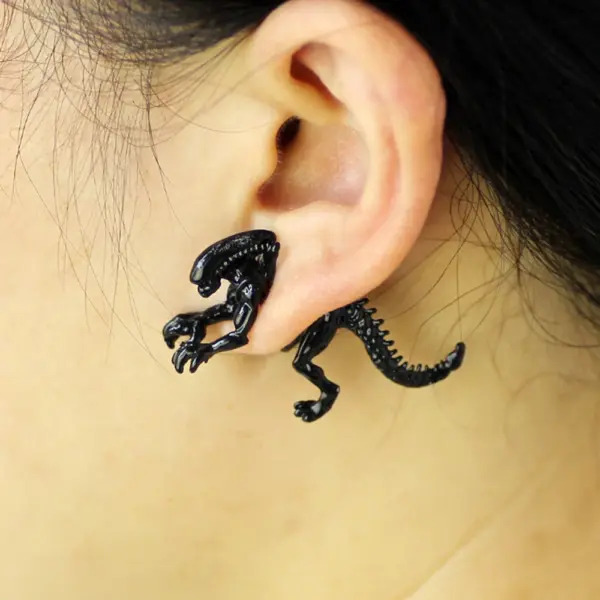 Alien 3D Black Stud Earrings for Adults - Image 6