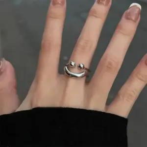 Silver Smiley Face Adjustable Ring for Women