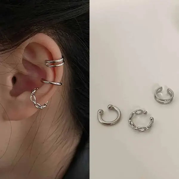 Silver Leaf Clip Earrings Set for Women and Men - Image 12
