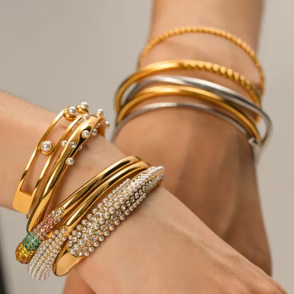 Trendy Stainless Steel Geometric Bangle Bracelet - Image 2