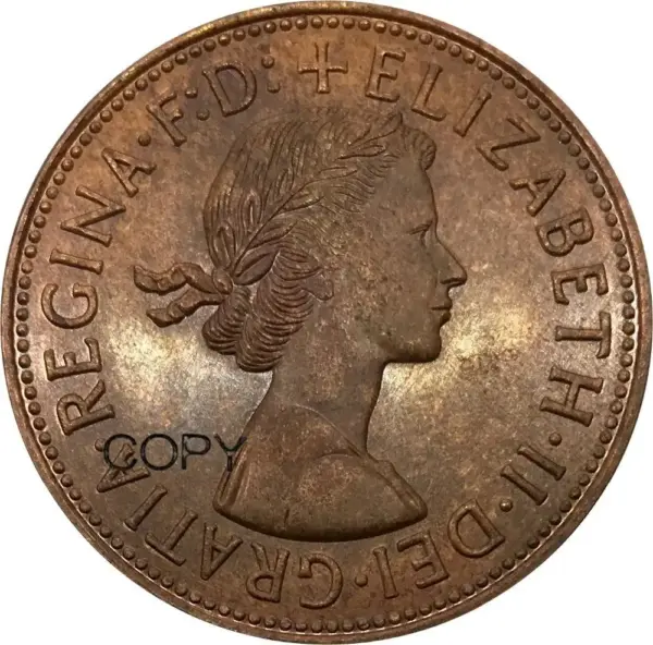 1954 One Penny Elizabeth II Replica Coin - Image 2