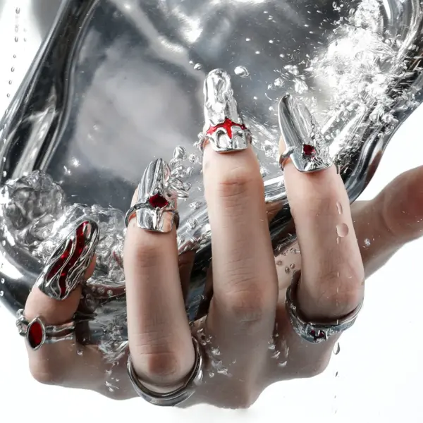 Adjustable Silver Nail Armor Ring Set - Image 6