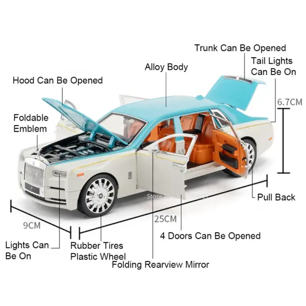 1:20 Scale Alloy Rolls-Royce Phantom Model Car - Image 2