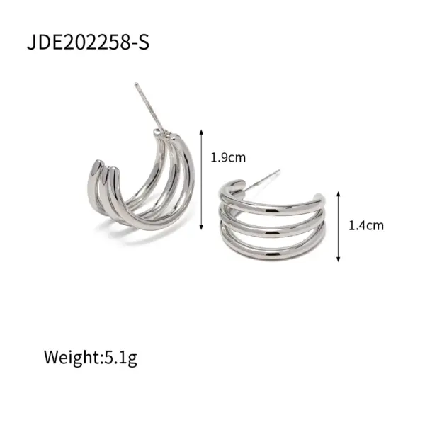 Glossy Three-Line Stud Earrings in Gold - Image 7