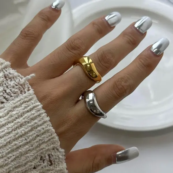 Unisex 18k Gold Stainless Steel Irregular Ring - Image 3