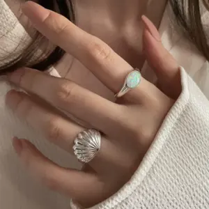 Elegant Shell Opal Stone Cuff Ring