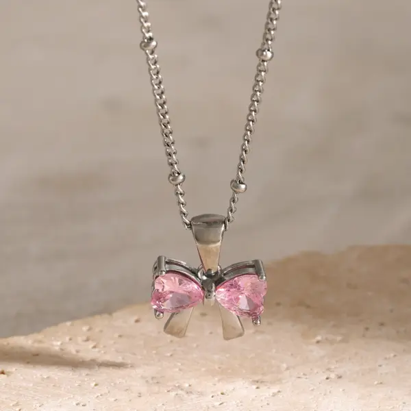 Trendy White Bowknot Stainless Steel Necklace - Image 4