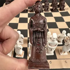 Ancient Chess Resin Pieces with Leather Board