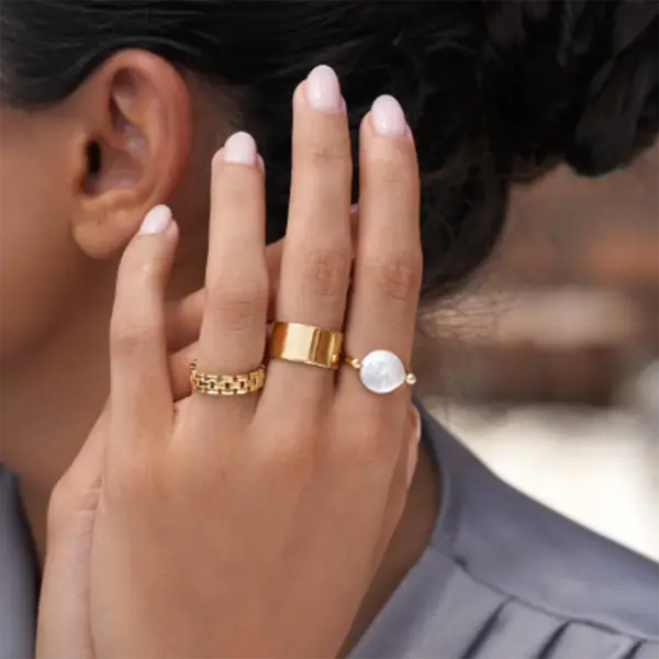 Gold Plated Stainless Steel Pearl U-shaped Ring - Image 2
