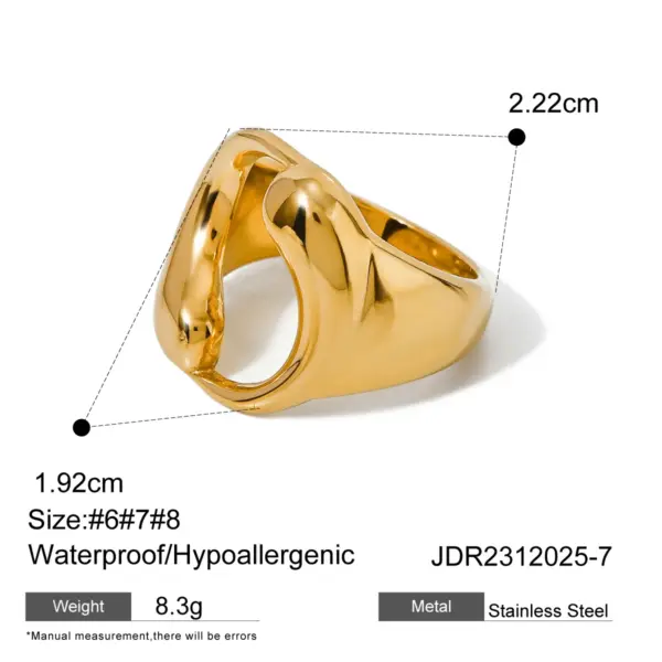 18K Gold Geometric Fashion Ring for Women - Image 7