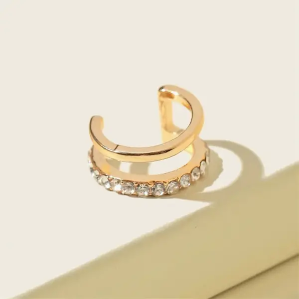 Geometric Rhinestone Clip Ear Cuff Earrings - Image 2