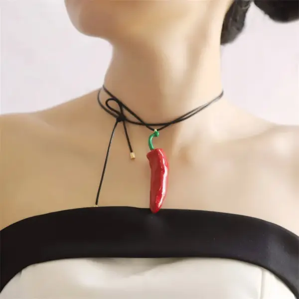 Bohemian Vintage Red Pepper Pendant Necklace - Image 2