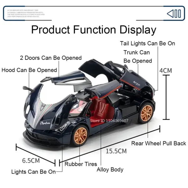 1:32 Pagani Huayra BC Diecast Car Model - Image 2