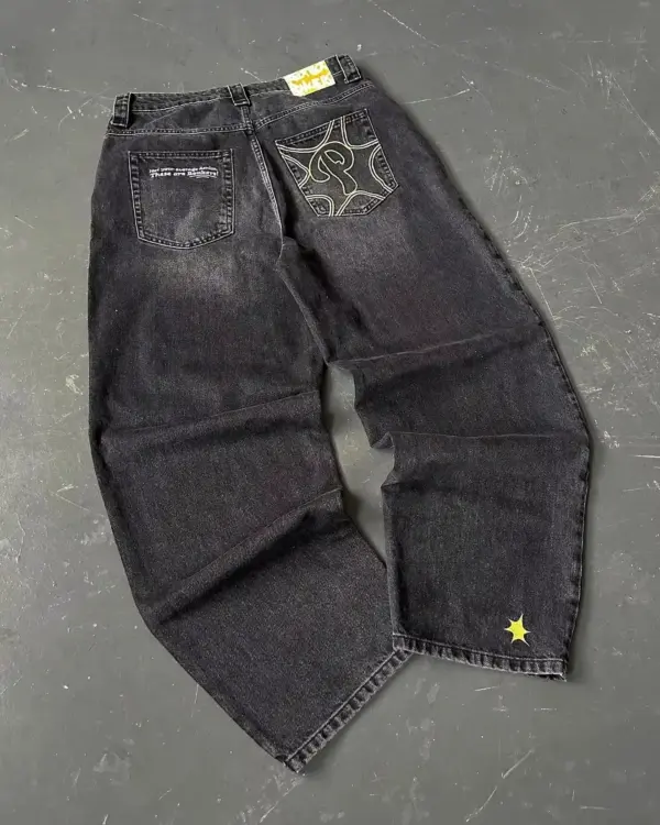 Baggy Cartoon Embroidered Hip Hop Jeans - Image 4