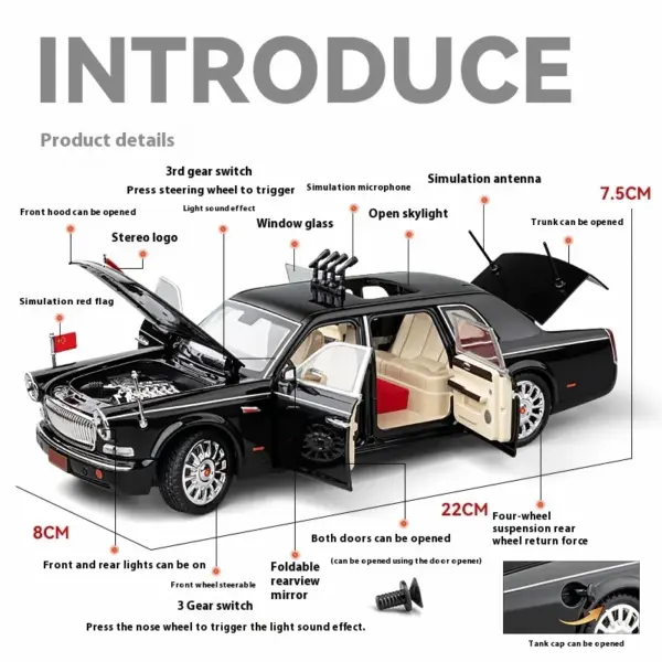 1:24 Scale HONGQI L5 Alloy Diecast Limousine - Image 4