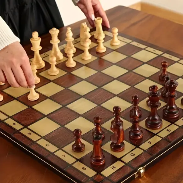 Wooden Folding Chess Set with Felt Board - Image 5