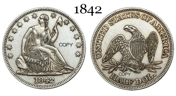 1842 Commemorative Half Coin Antique Replica - Image 9