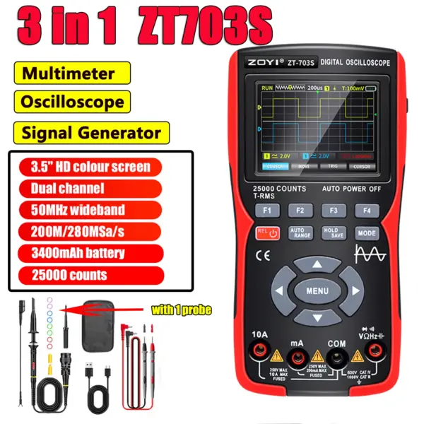 3-in-1 Digital Oscilloscope Multimeter ZT703S - Image 9