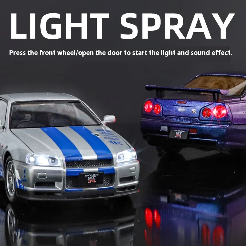 1/24 Nissan GTR R34 Diecast Car Model 4 1/24 Nissan GTR R34 Diecast Car Model - Image 4